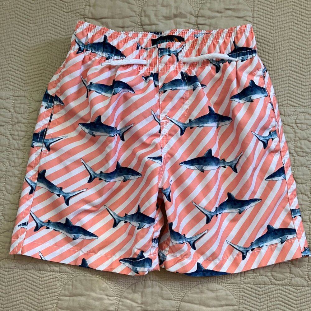 Boys Sz. 6/7 Shark Swim Trunks (Trunks, Carter's, Op) & New Eddie Bauer Swim Top - Picture 9 of 16